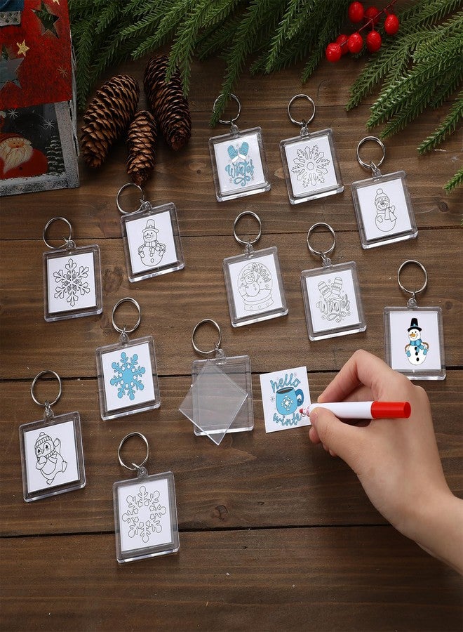 Siifert 24 Pcs Winter Acrylic Keychains Crafts Color Your Own Acrylic Keychains Bulk DIY Paper Crafts Kit for Adult Party Favor Gifts Activities, 12 Styles - Image 3